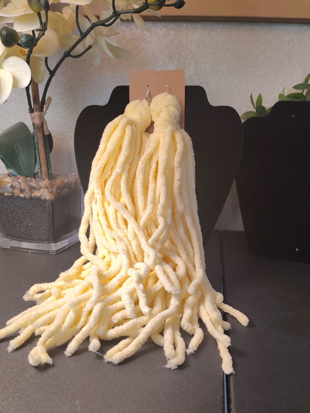 Handmade Yellow Tassel Drop Earrings